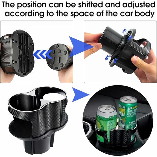 [RM]2-in-1 Multifunctional Car Cup Holder, Car Drink Holder Extension Adapter, Rotatable Adjustable Dual Bottle Holder