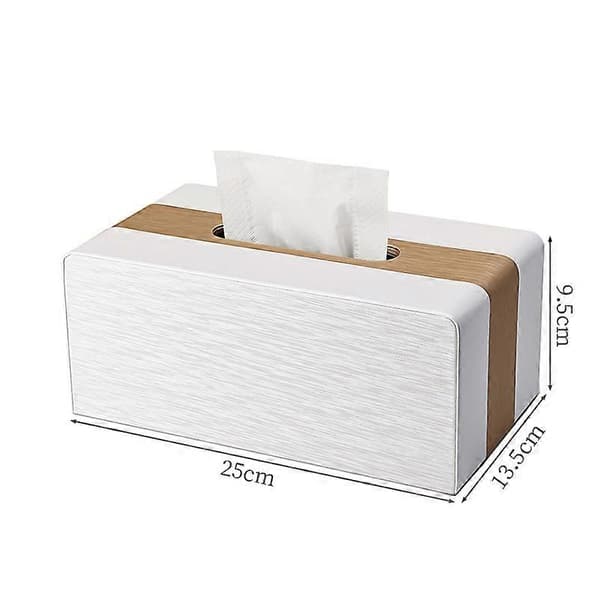 Tissuelåda i läder, rektangulär tissuelåda, tissuelåda B x D x H: 25 × 13,5 × 9,5 cm (Guld & Vit)