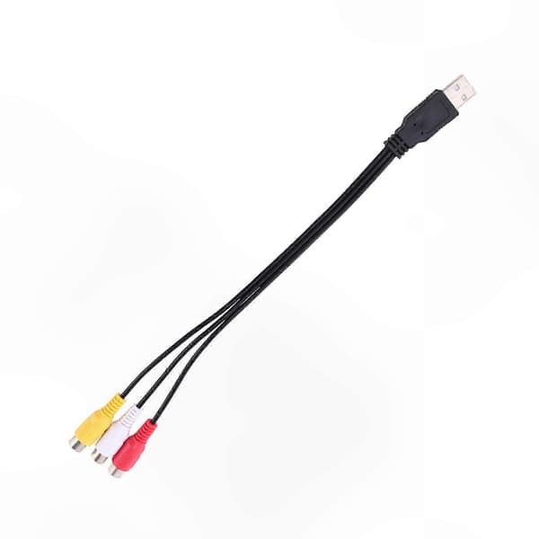 1 stk. USB til RCA Audio Video Adapterkabel med han USB-stik og 3 hun RCA-stik til AV-konvertering Black