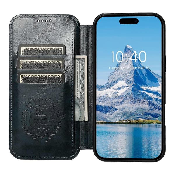 [RM]SUTENI J06 til iPhone 16 Pro Max etui kompatibelt med MagSafe tekstureret PU-læder flip-cover Multicolor Blue