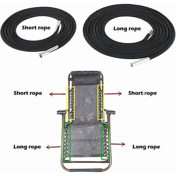 Erstatningsstrikk - 4 2,2 m og 1,4 m - Elastisk erstatningssnor - Reparasjonsstrikk - Elastisk snor - Strikk - svart - for solseng Relax cha