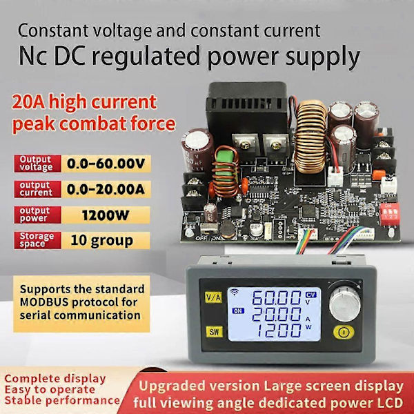 [RM]20A 1200W CNC Power Supply - 6-70V Input, 0-60V Output, LCD Screen, MODBUS Protocol