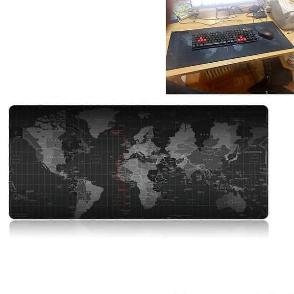 Suuri maailmankartta hiirimatto - 70x30cm - Musta - 1kpl