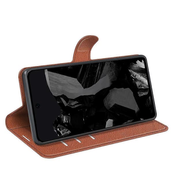 [RM] Litchi læder-telefonetui til Google Pixel 9 Pro XL Brown For Google Pixel 9 Pro XL