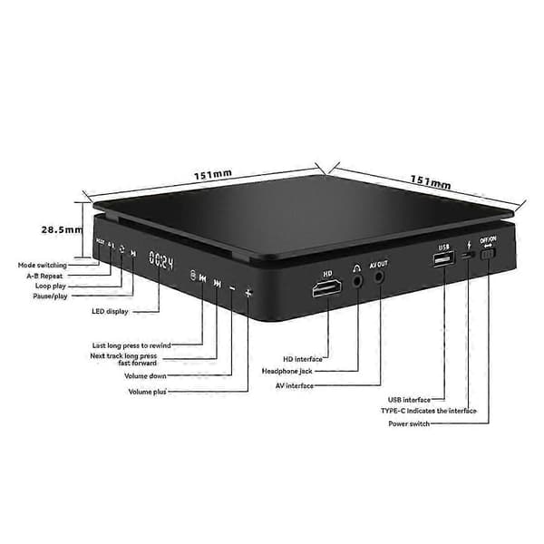 Bærbar DVD- og CD-spiller med HDMI-støtte for allsidig avspilling