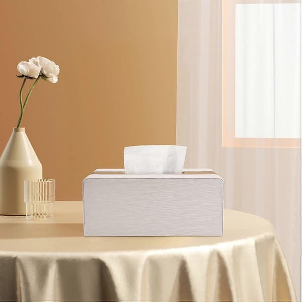 Tissuelåda i läder, rektangulär tissuelåda, tissuelåda B x D x H: 25 × 13,5 × 9,5 cm (Guld & Vit)