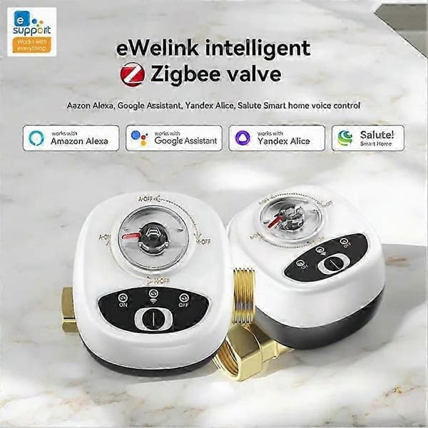 Smart ventilcontroller EWelink kugleventil APP fjernbetjening IP65 vandtæt vandventil fungerer til Alexa, DN20 White Dn25
