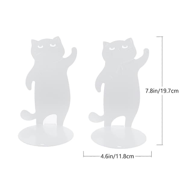 [RM] Bokstøtte Katte-design Bokstativ for Bokbruk 1 Par Hvit Metall
