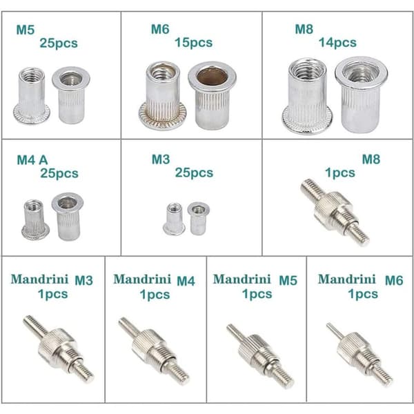 86-piece Rivet Nut Gun with 5 Mandrels M3 M4 M5 M6 M8 Rivet Nut Gun Kit Rivet Nut Gun Rivet Pliers Tool Threaded Insert