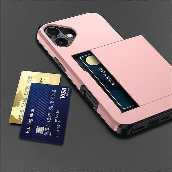 [RM]AMORUS Kompatibelt iPhone 16-etui med skydbart kortholder PC TPU-bagcover Black