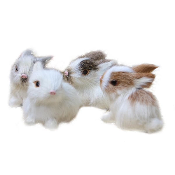 4 st Mini Påsk Dekorativa Kaniner 7,9*5,6cm Pälsiga Kaniner Figurer Heminredning Söta Faux Fluff Realistiska Ornament