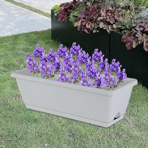 [RM] 2x Rektangulære altankasser til indendørs planter, altan, haveindretning - urtepotter med dræn Light Grey
