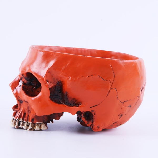Human Skull Head Design Blomkruka Hem Container Replica Container Orange Röd