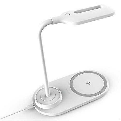 Bordlampe Multifunksjonell Lampe Trådløs Lader Skrivebordslampe LED Trådløs Ladeplate Rask Lading Soverom (Hvit)