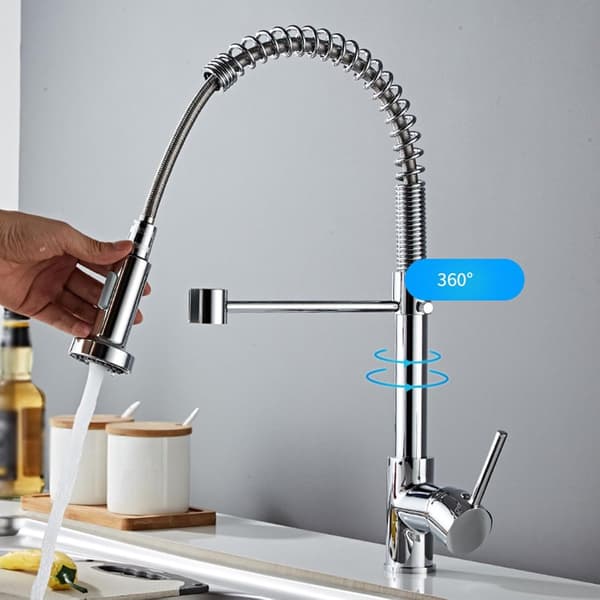 [RM] Kitchen Faucet with Spring, Single Lever Kitchen Faucet with Pull-Out Spray, Polished Chrome Kitchen Faucet