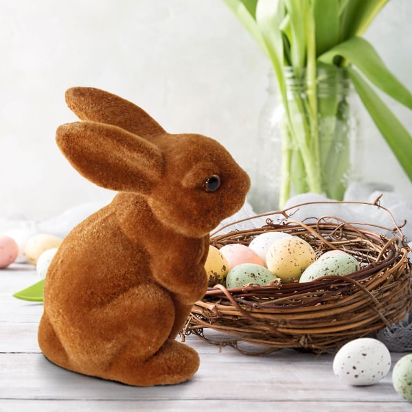 Gräs Kanin Påsk Luddig Flockad Kanin Miniatyrer Stående Moss Trädgård eierfarben ostern K