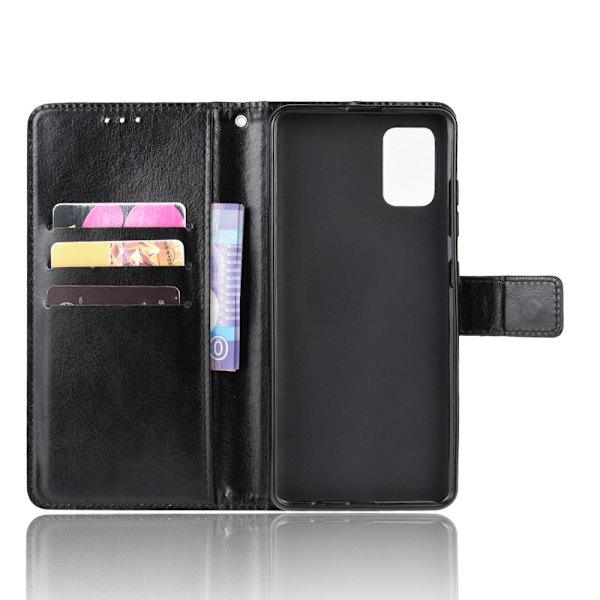Yhteensopiva Samsung Galaxy A71:n kanssa - Crazy Horse lompakkokotelo - Musta Black Svart