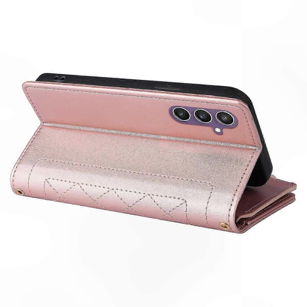Læder Lynlås Pung Etui Designet til Galaxy S24 FE 5G Rose Gold
