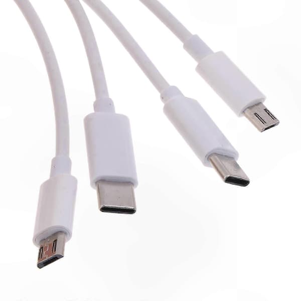 Hvid 4-i-1 USB C-opladerkabel med Micro USB-stik til telefon- og tablet-enheder Black