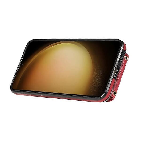 Kompatibelt deksel til Samsung Galaxy A56 5G med kortholder, ringstativ, TPU + PU-lær og lang stropp Red