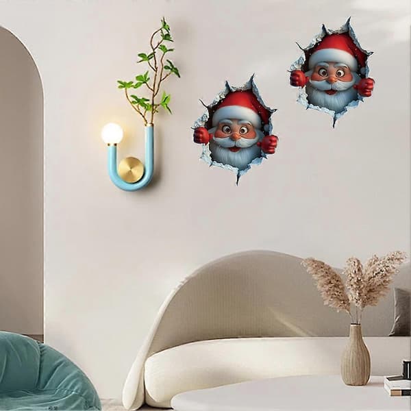 3D Santa Claus Wall Decals Christmas Wall Stickers, Santa Claus Giving Gift[RM]