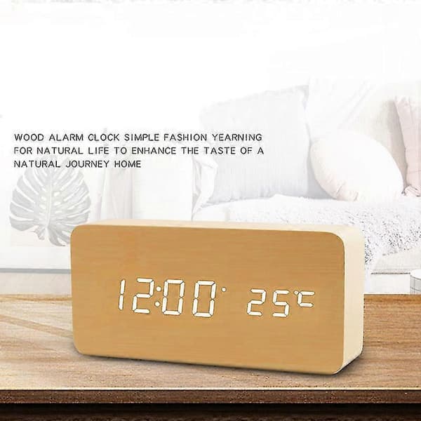 [RM]Digital Wooden Clock - Multifunctional LED Alarm Clock with Time / Date / Temperature Display and Voice Control