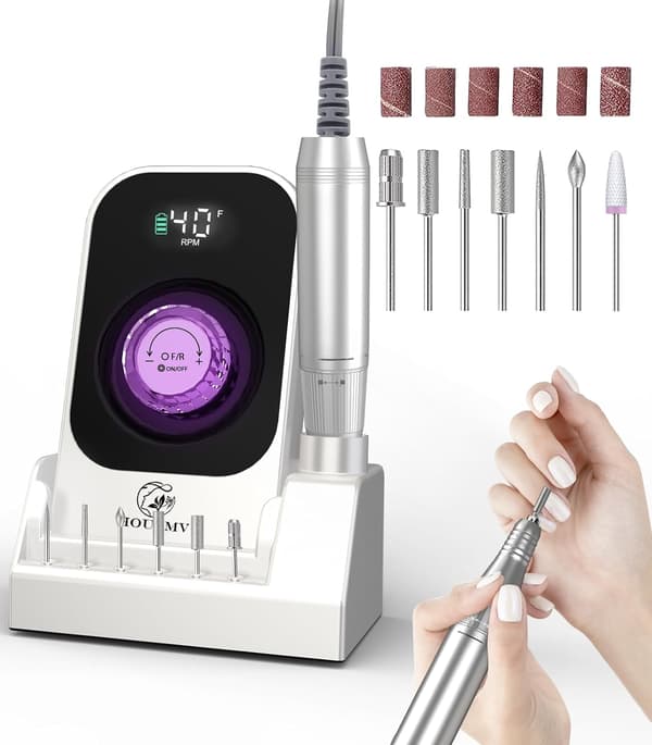 [RM]2025 Latest Model Portable Nail Drill Electric File: 40000RPM Professional Rechargeable Nail E-File Machine, Cordless Nail Drill with Bits
