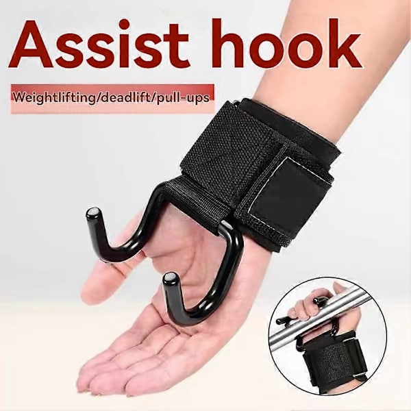 [RM]2PC Fitness Power Hook Pull-Ups & Hard Pull Training Anti-Fall Helper Skadefri Handflatsstöd Träningsutrustning Black
