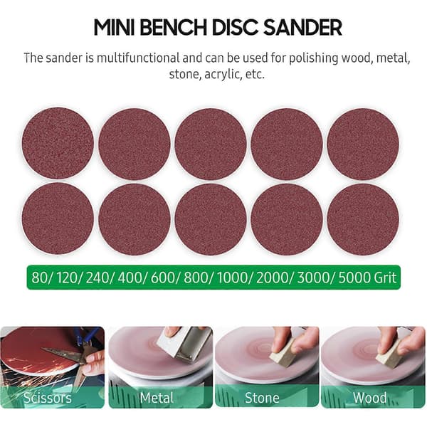 Mini Disc Sander Electric Grinder 7 Variable Speed 10 Discs Bench Grinding Polishing Machine for Wood Metal Acrylic Stone