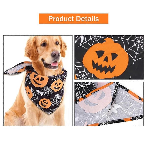 Halloween Dog Bandanas with Reversible Design, Durable and Machine Washable Bibs for All Breeds