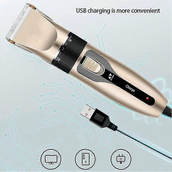 Støjsvage USB genopladelige kæledyrsplejeklippere til katte og hunde (guld)