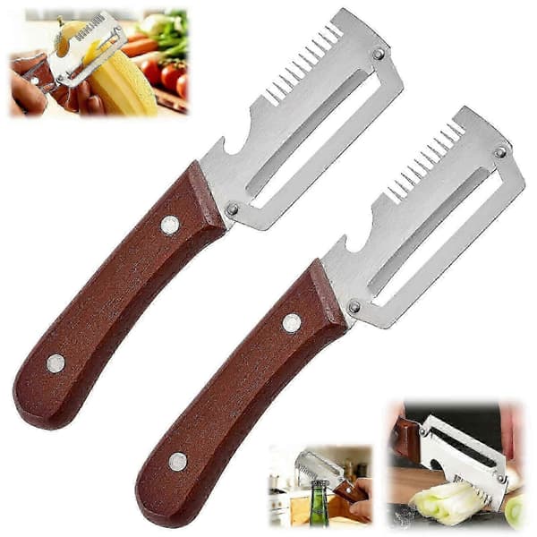 Multifunksjonell grønnsaksskreller og -kutter, 3-i-1 rustfritt stål kutter med flaskeåpner, kjøkkenutstyr 2pcs