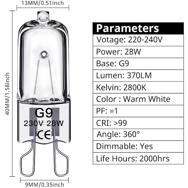 [RM]20-Pack G9 Halogenlampor 28W, 230V 28W