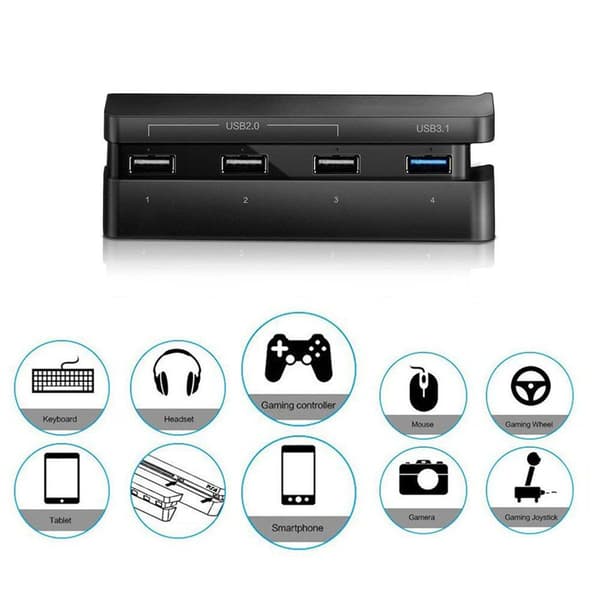 [RM] USB-hub for PS4 Slim 4-porters USB-ladestasjonadapter (1USB 3.0, 3USB 2.0) med