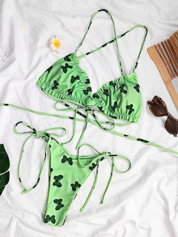 Dame Halter bikini Tie Side Trekant Bikini Sæt String 2-delt Badetøj M
