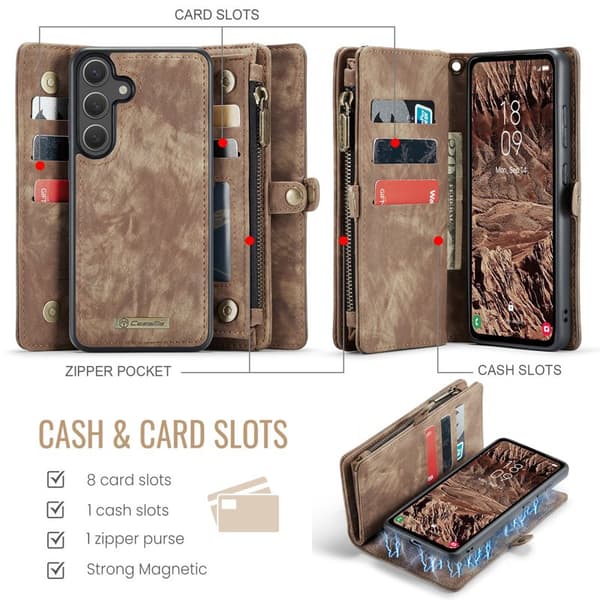 CaseMe Wallet Case for Samsung Galaxy S26 Artificial Leather with Detachable Strap - Brown