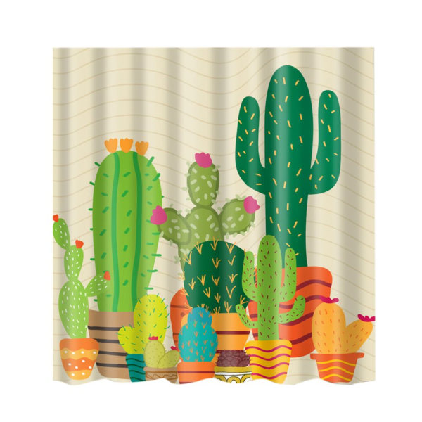 Duschgardindekor Vattentätt tyg med kaktuskrokar