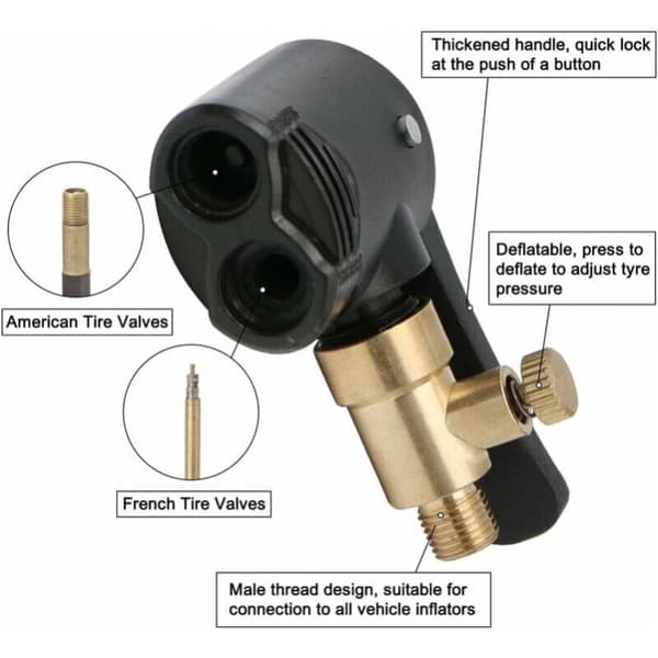 [RM]2 Pcs Car Valve Inflator Nozzle Adapter Threaded Replacement Pump Head with Dual Valve for Car, Bicycle and Motorcycle Tires