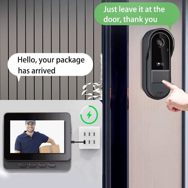 Wireless Doorbell with 1080P Camera, Wireless Video Intercom 4.3\" IPS Screen, Video Intercom for Family, 170° Viewing Angle