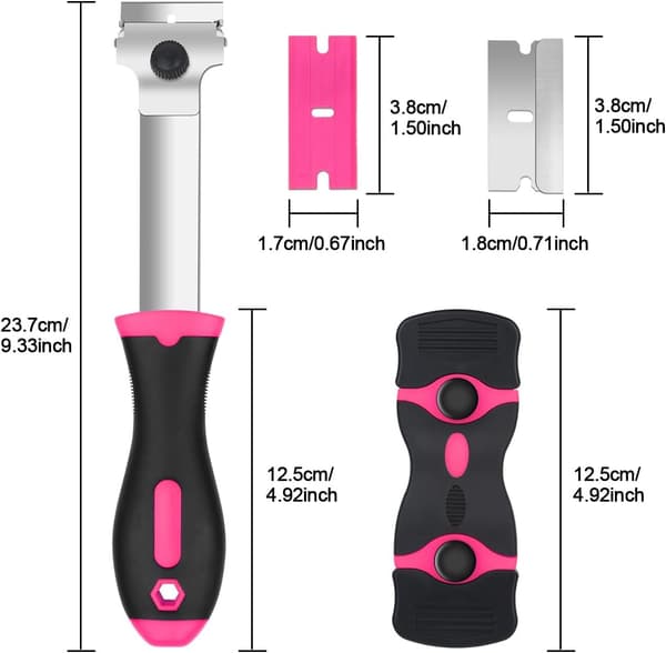 3-pack Glass Scraper with 30 Extra Blades for Scrapers, Multifunctional Cleaning, for Labels, Decals, Glass Paint (Pink - Double)[RM]