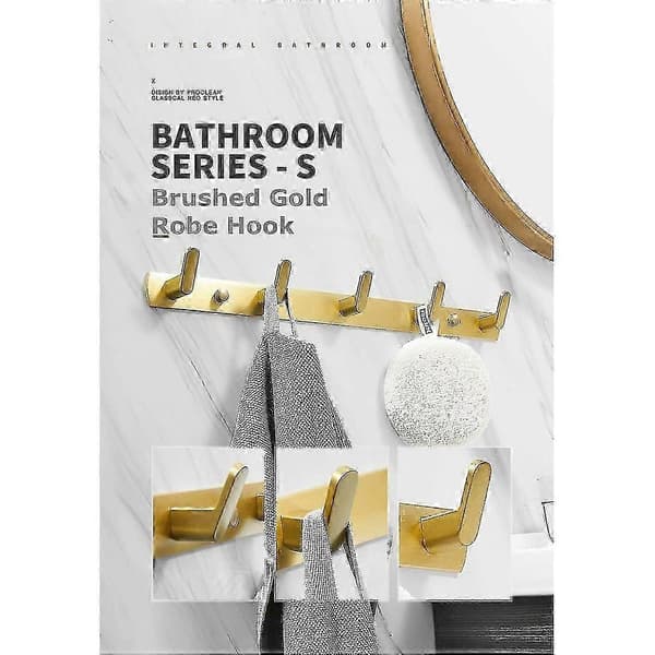 [RM]Guld børstet badekåbekrog, håndklædekrog, tøjbøjle, vægkrog, hardwarekrog, dørkrog