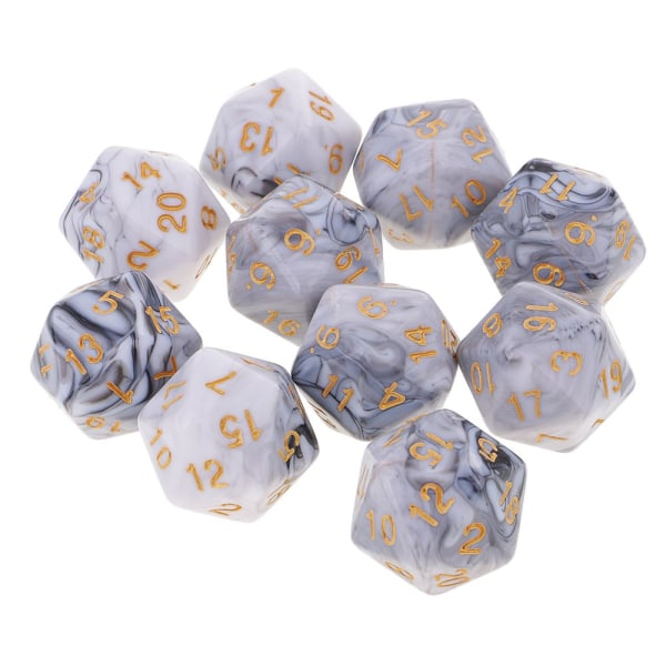 10 st 20-sidiga tärningar D20 Polyedriska tärningar för Dungeons and Dragons Bordsspel Vit Grå