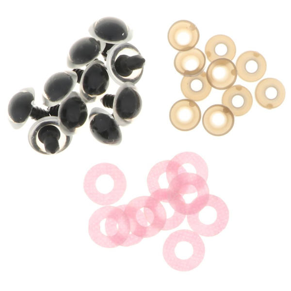 10 st Plast Säkerhetsleksaksögon + Glitter Nonwovens + 16mm Bricka Rosa