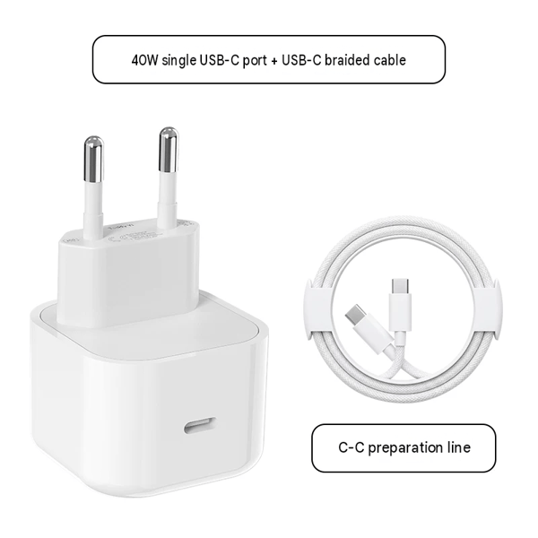40W Dobbel PD-lader Hurtiglading EU US Mobiltelefon USB-kabel For iPhone Datakabel Hurtiglading 3.0 Vegglader[RM] EU Plug C2C Cable