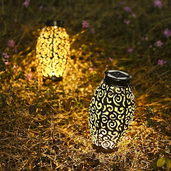 [RM]2-pack Solar Lights, Hanging Solar Lantern Outdoor Solar Powered Lantern with Handle Metal Waterproof Decorative Solar Light for Garden