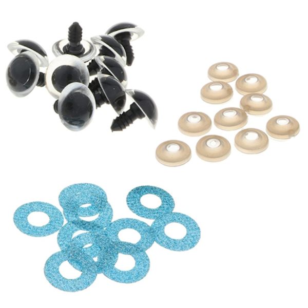 10 st Plast Säkerhetsleksaksögon + Glitter Nonwovens + 20mm Bricka Ljusblå