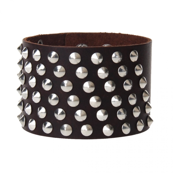 Unisex Metall Punk Rock Armring Bred PU Läder Manschettarmband Kaffe