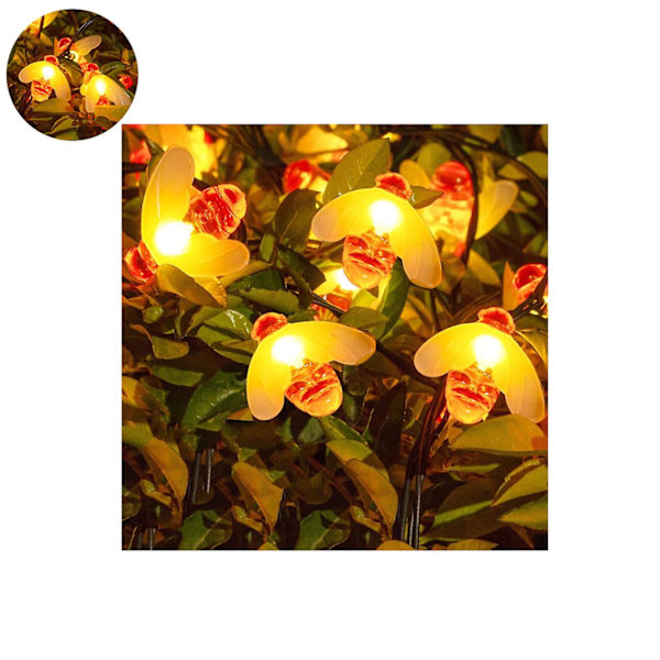 2 st Solcellsslinga Utomhus, 30 LED Belysning Bin Ljusslinga 2 Lägen, 6,5m