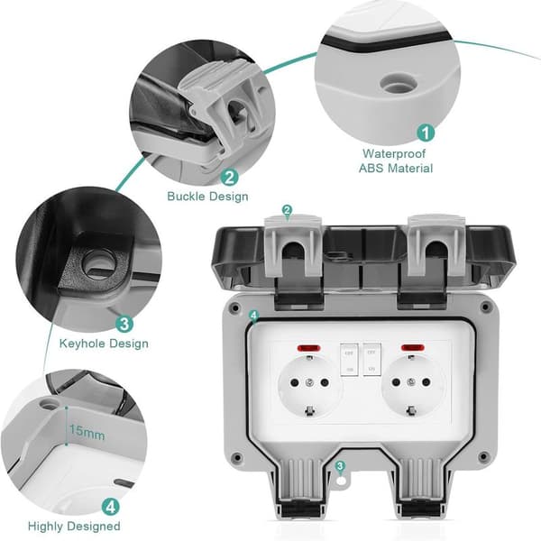 [RM]Waterproof IP66 outdoor socket with switch, waterproof junction box, double