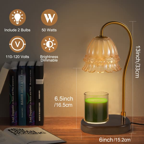 [RM]1pc Aromatherapy Wax Melt Lamp, Includes Two 50W Small Bulbs, Rubber Wood and Iron Glass Material